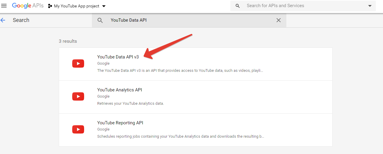 search for youtube data API