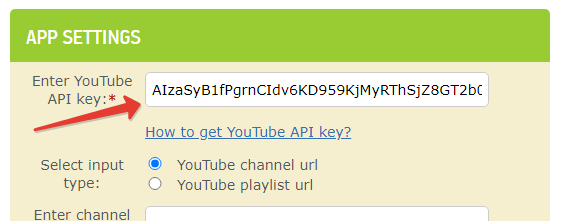 enter youtube API key